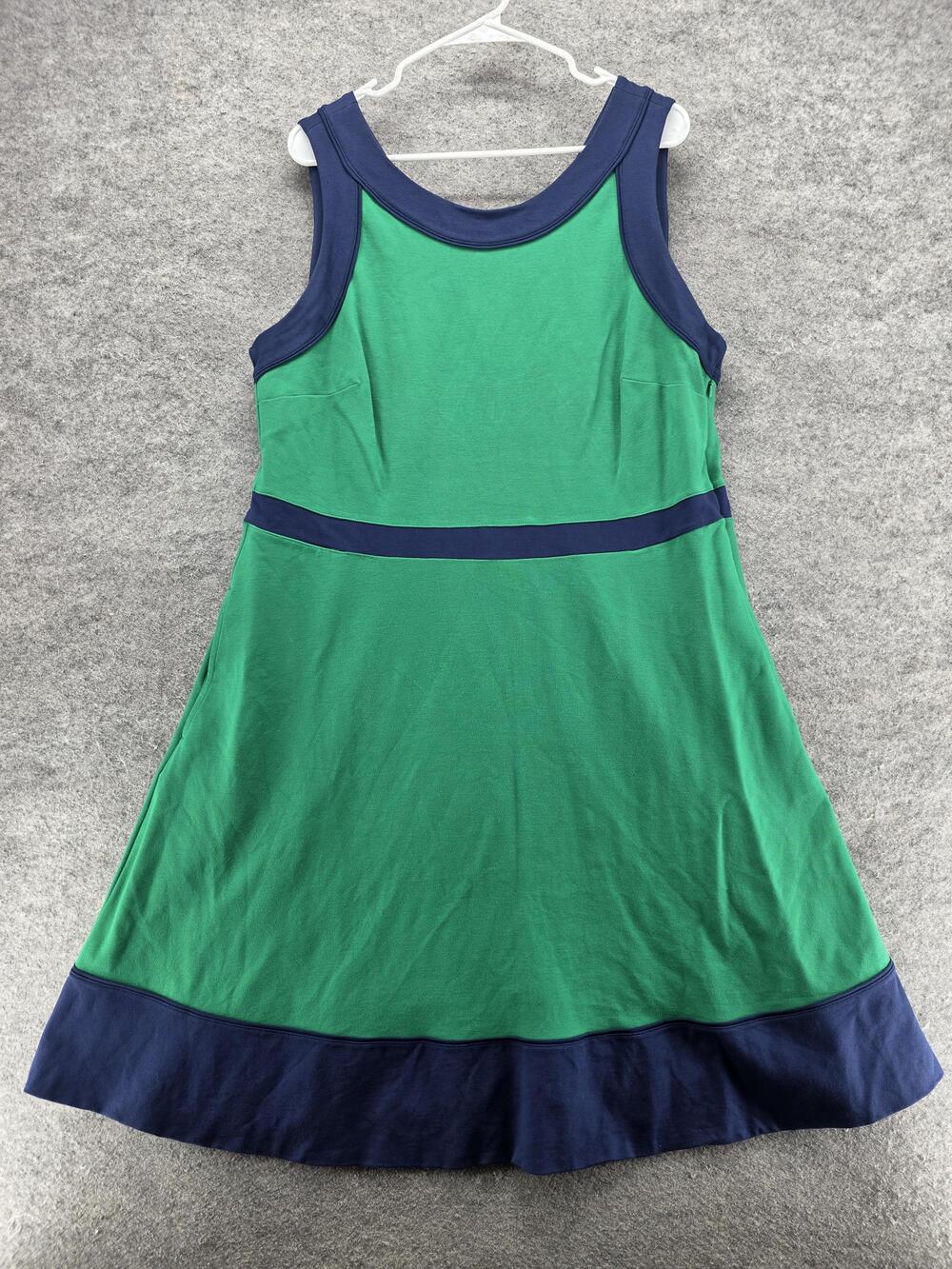 Lands End Dress Womens 18W Green Navy Colorblock Sleeveless A Line Knit Stretch